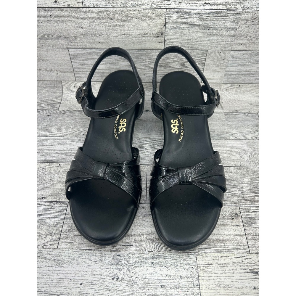 SAS Tripad Comfort Black Patent Leather Wedge Sandals Women's 8.5 N